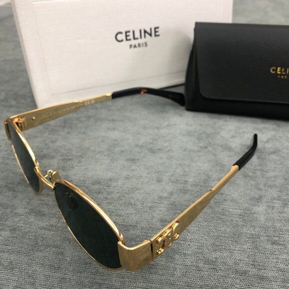 Celine Triomphe Gold Metal Oval Sunglasses - Picture 4 of 6